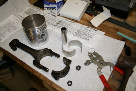 Piston and rods ready to be assembled on the Allis Chalmers B engine