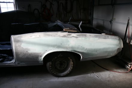 GTO quarter panel with first round of filler work