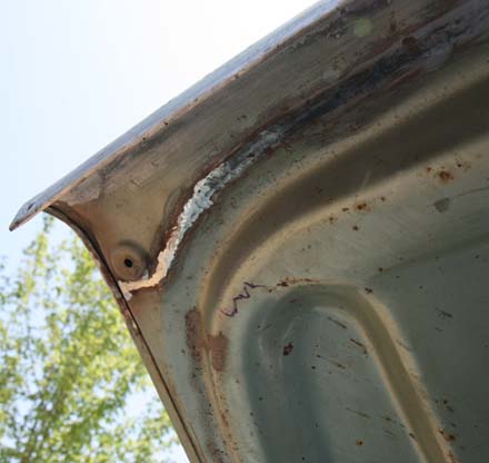 Deck lid welded back together on 1967 Pontiac GTO