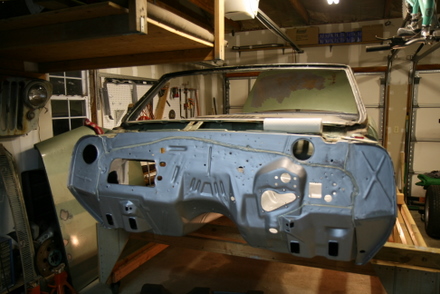 1967 GTO firewall prepped for paint