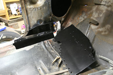 Inner hinge pillar plate removed for repair on 67 GTO