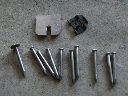 Roofing nails turned down to use as clip studs.