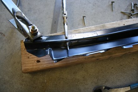 New clip stud welded on underside. GTO lower windhshield repair panel