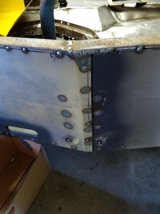 Welding the front and rear sections of Willys CJ3a Jeep tub together