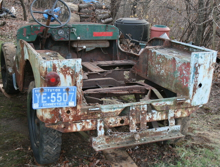 Rusted out CJ3A rear view