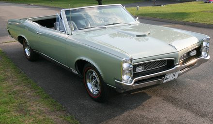 Front view of freshly painted Linden Green 1967 GTO