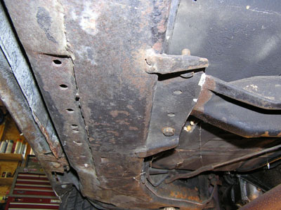 1967 GTO convertible frame crossmember holes detail
